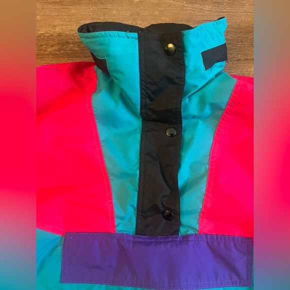 Colorblock Pullover Neon Pink Anorak Fleece Lined Snap Jacket Large Retro G4‎ - Picture 9 of 14